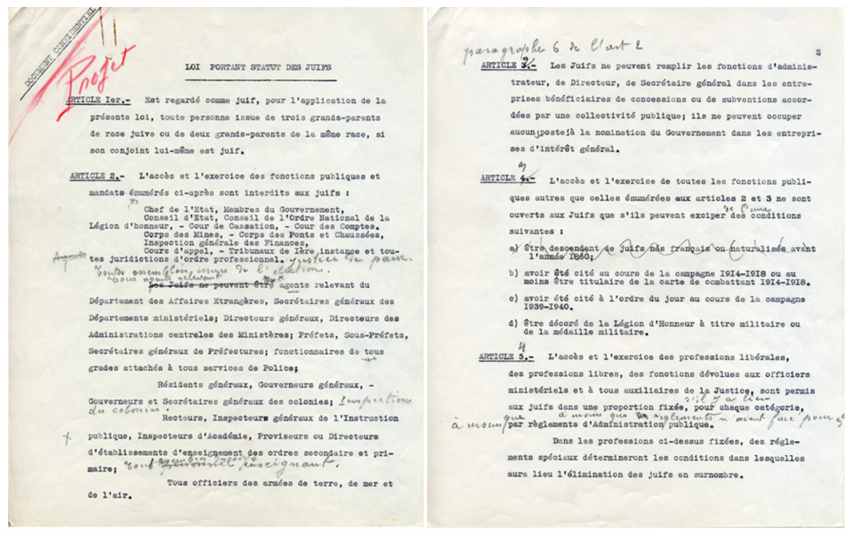 Projet loi statut Juifs, Pétain, 1940