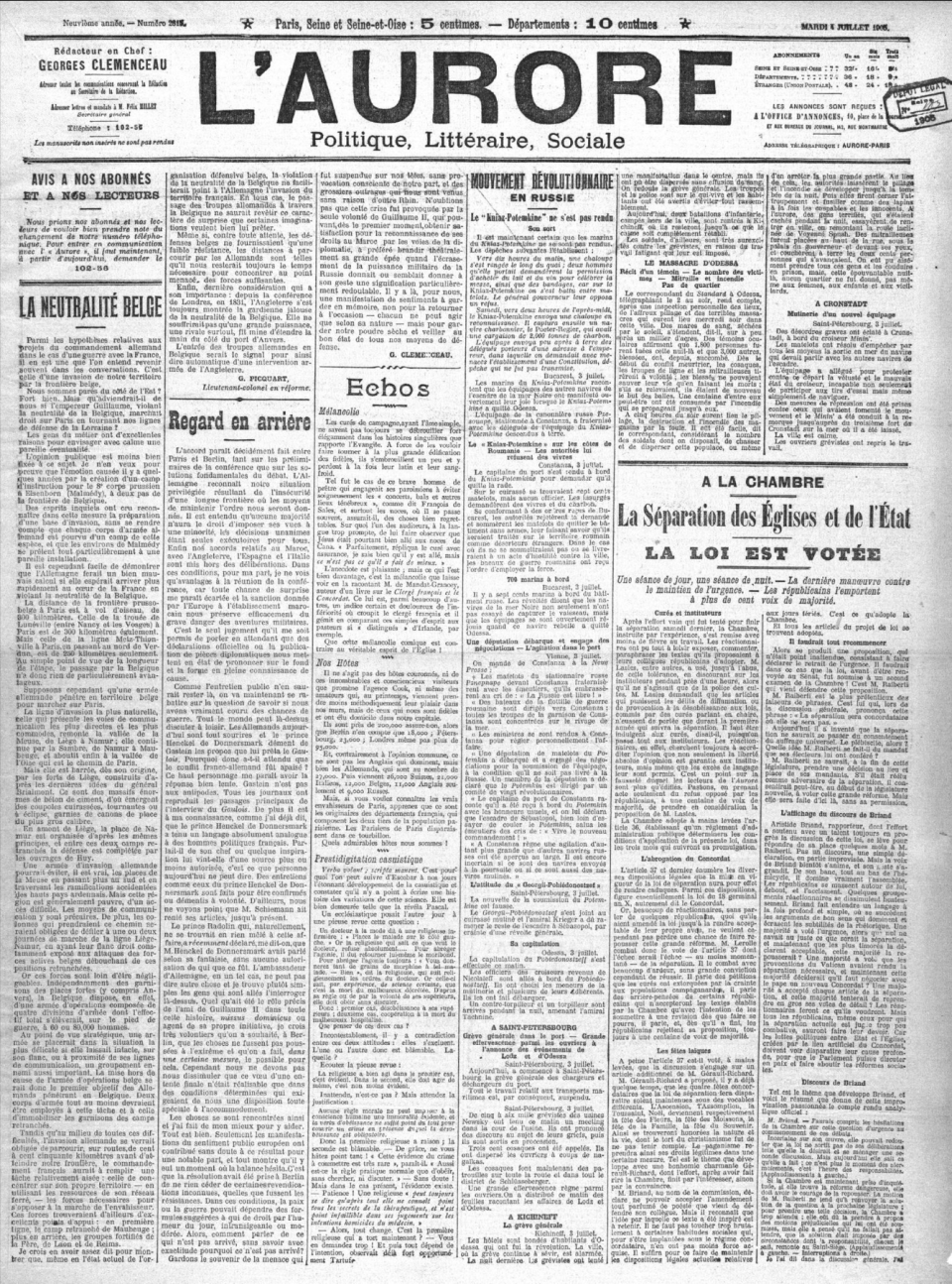 Publication du discours d’Aristide Briand dans L’Aurore