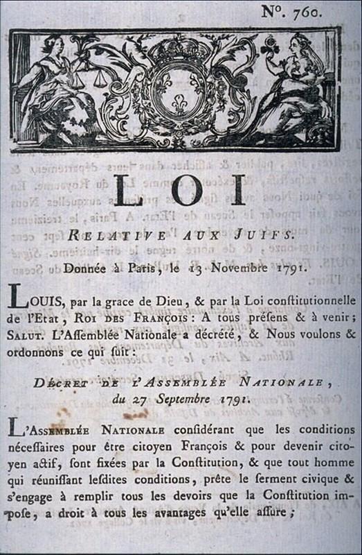 Décret royal proclamant l’émancipation des Juifs en France, 1791